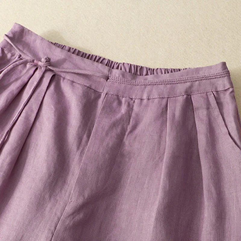 Pantaloni larghi da donna in cotone e lino, con tasche, modello Buddha Stones, casual, primavera, tinta unita, con coulisse, lunghezza 7-8 - Image 2