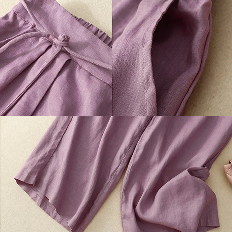 Pantaloni larghi da donna in cotone e lino, con tasche, modello Buddha Stones, casual, primavera, tinta unita, con coulisse, lunghezza 7-8 - Image 3