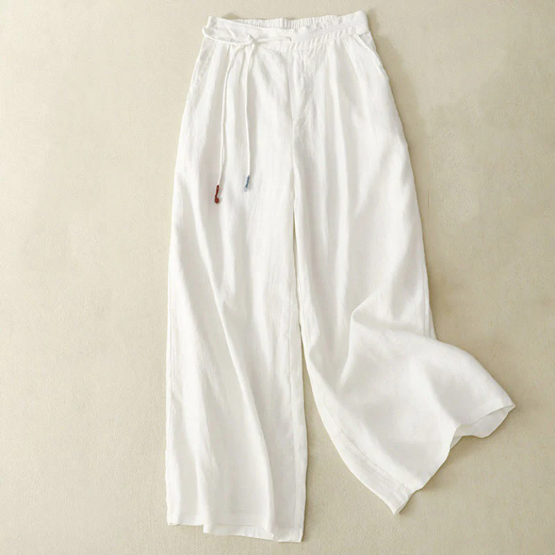 Pantaloni larghi da donna in cotone e lino, con tasche, modello Buddha Stones, casual, primavera, tinta unita, con coulisse, lunghezza 7-8 - Image 4