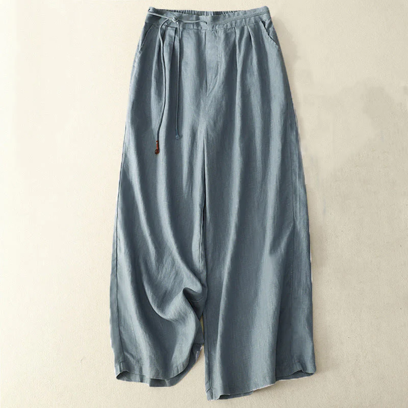 Pantaloni larghi da donna in cotone e lino, con tasche, modello Buddha Stones, casual, primavera, tinta unita, con coulisse, lunghezza 7-8 - Image 7