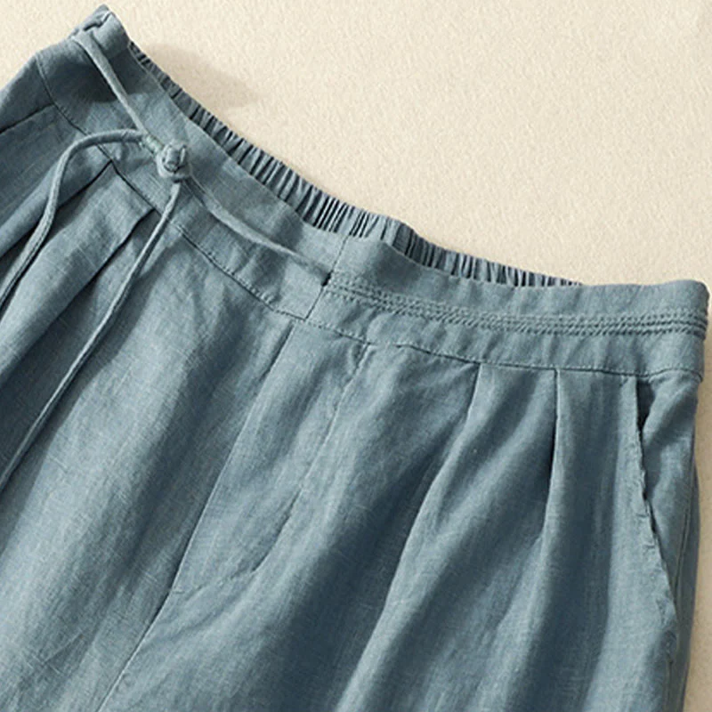 Pantaloni larghi da donna in cotone e lino, con tasche, modello Buddha Stones, casual, primavera, tinta unita, con coulisse, lunghezza 7-8 - Image 8