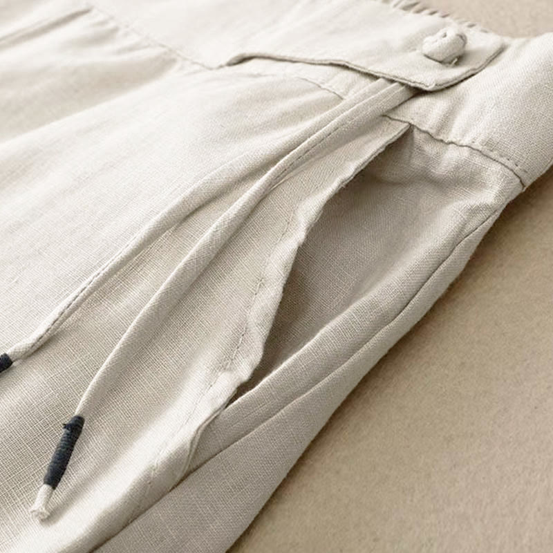 Pantaloni Capri larghi da donna con tasche, tinta unita e un bottone, modello Buddha Stones - Image 21