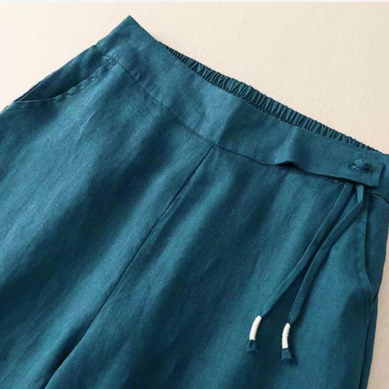 Pantaloni Capri larghi da donna con tasche, tinta unita e un bottone, modello Buddha Stones - Image 29