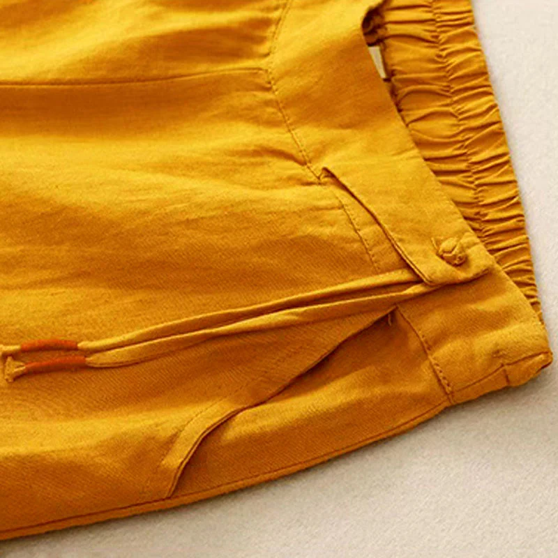 Pantaloni Capri larghi da donna con tasche, tinta unita e un bottone, modello Buddha Stones - Image 4