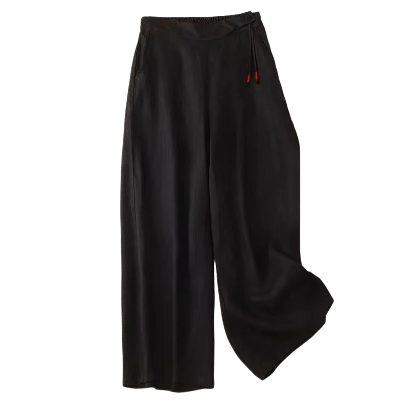 Pantaloni Capri larghi da donna con tasche, tinta unita e un bottone, modello Buddha Stones - Image 8