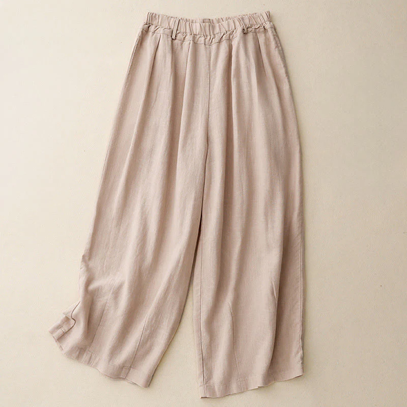 Pantaloni larghi da donna in cotone tinta unita con tasche Buddha Stones - Image 12