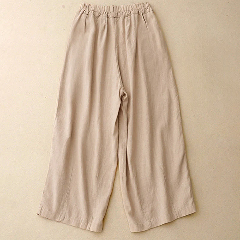 Pantaloni larghi da donna in cotone tinta unita con tasche Buddha Stones - Image 13