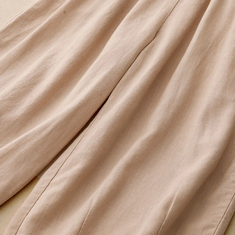 Pantaloni larghi da donna in cotone tinta unita con tasche Buddha Stones - Image 14