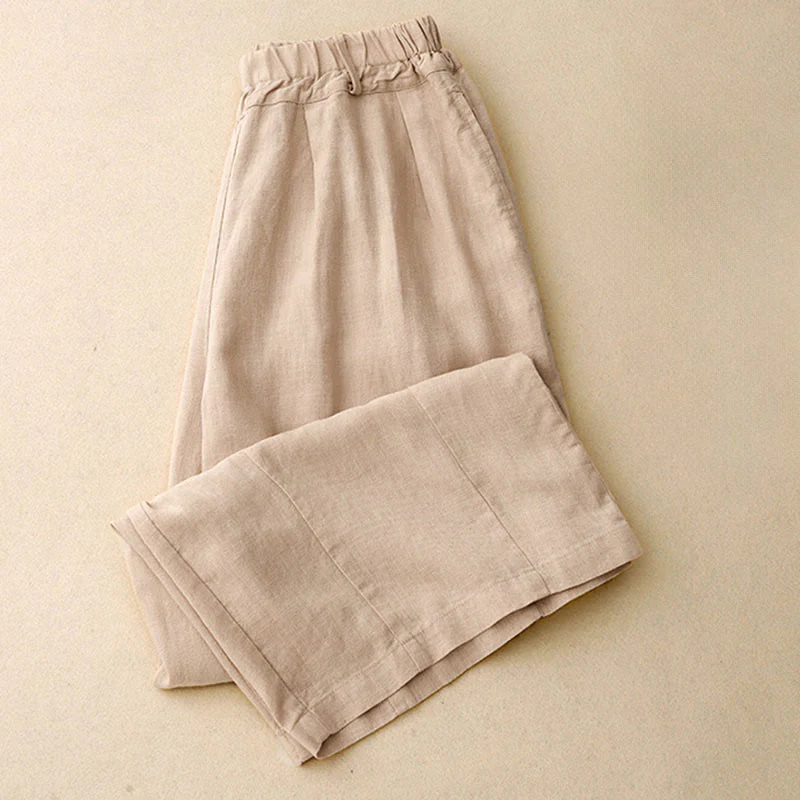 Pantaloni larghi da donna in cotone tinta unita con tasche Buddha Stones - Image 15