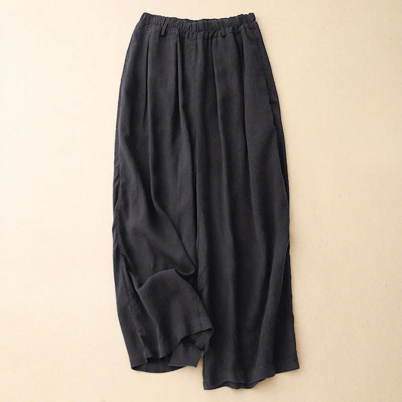 Pantaloni larghi da donna in cotone tinta unita con tasche Buddha Stones - Image 23