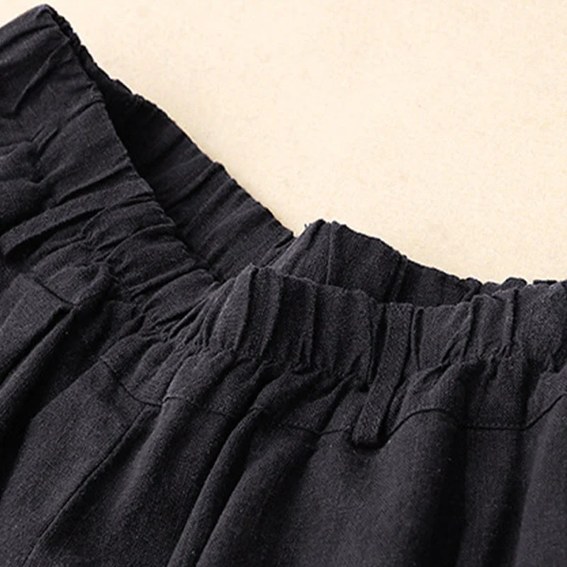 Pantaloni larghi da donna in cotone tinta unita con tasche Buddha Stones - Image 26