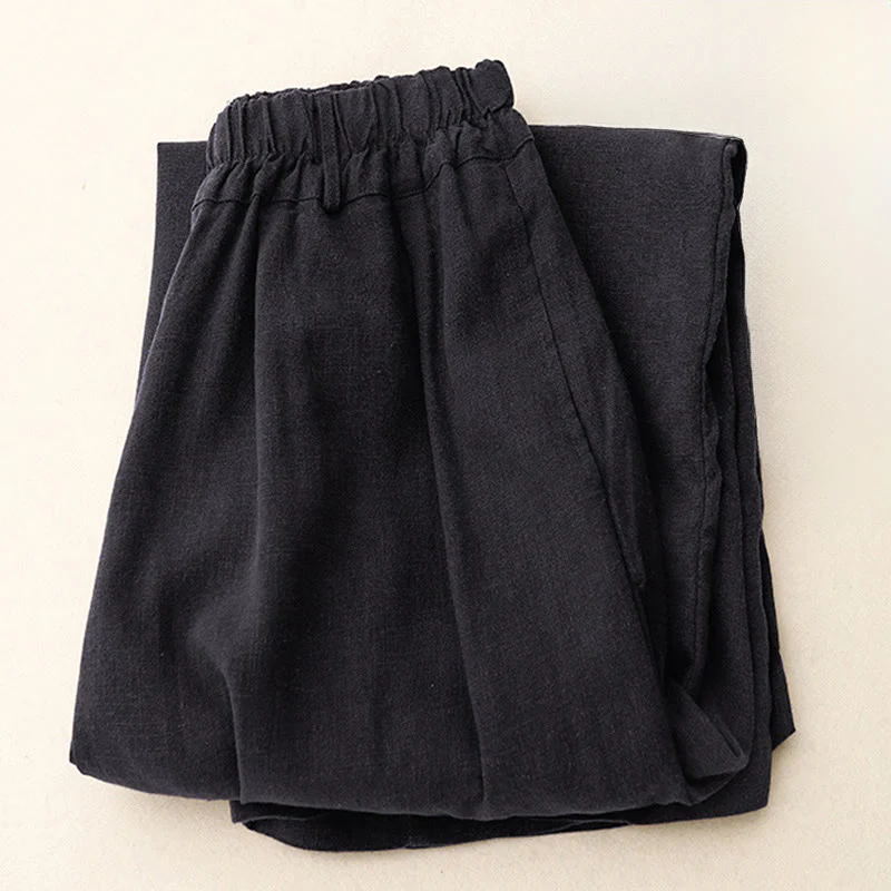 Pantaloni larghi da donna in cotone tinta unita con tasche Buddha Stones - Image 27