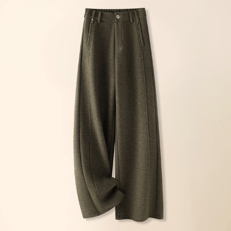 Pantaloni larghi da donna in lana spessa e cotone con bottoni semplici Buddha Stones e tasche