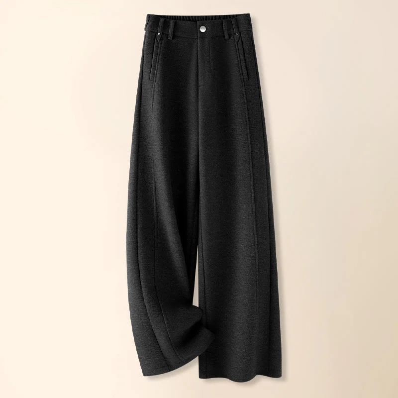Pantaloni larghi da donna in lana spessa e cotone con bottoni semplici Buddha Stones e tasche - Image 13