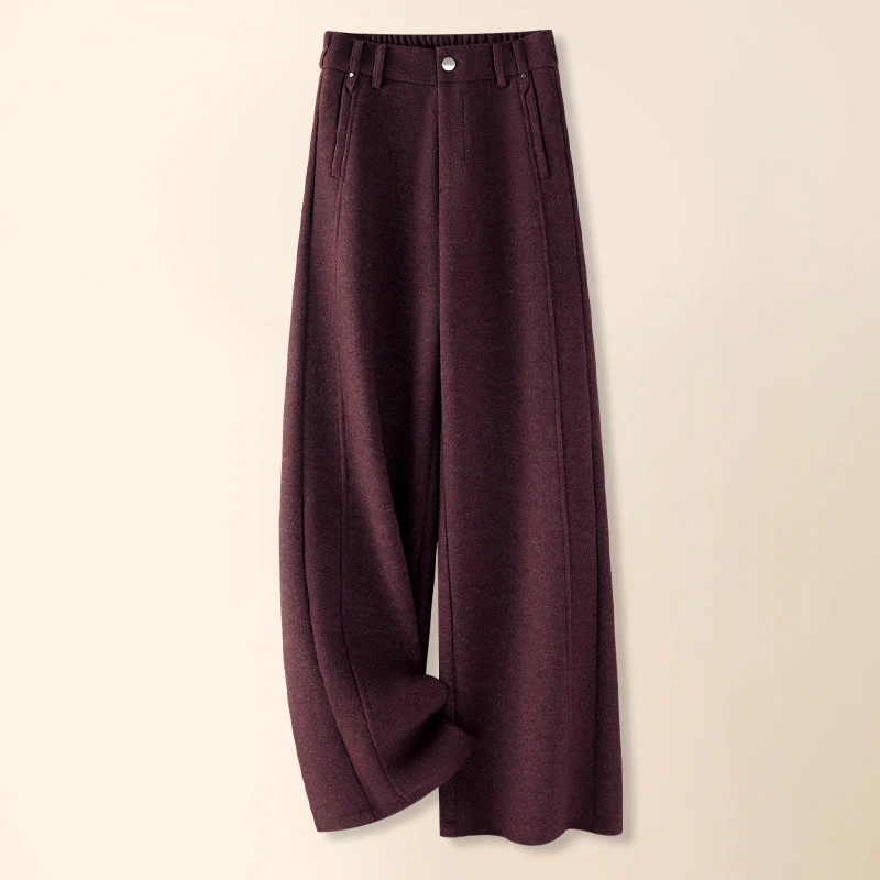 Pantaloni larghi da donna in lana spessa e cotone con bottoni semplici Buddha Stones e tasche - Image 15