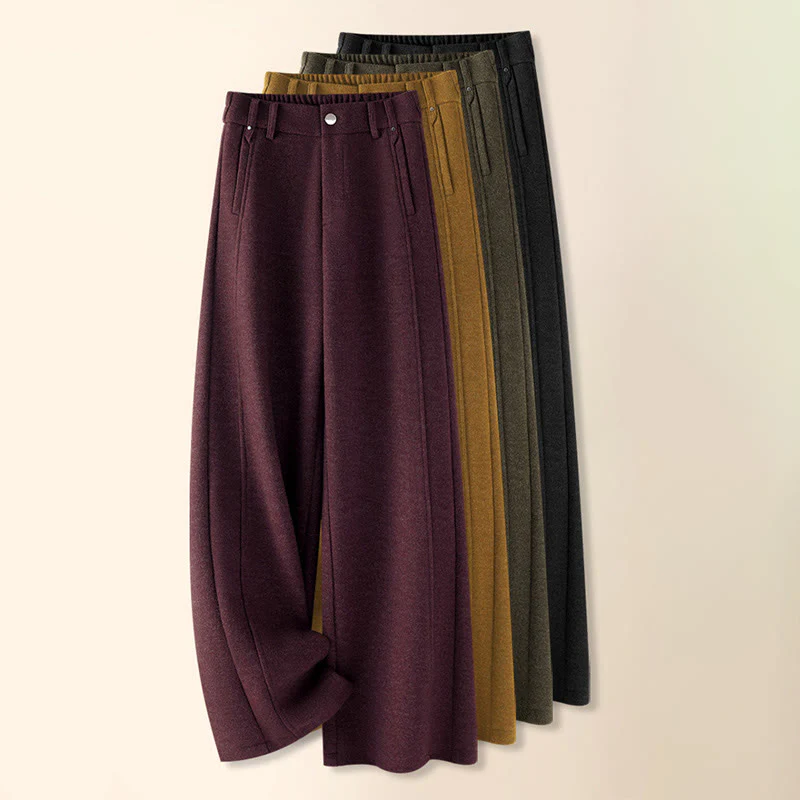 Pantaloni larghi da donna in lana spessa e cotone con bottoni semplici Buddha Stones e tasche - Image 17