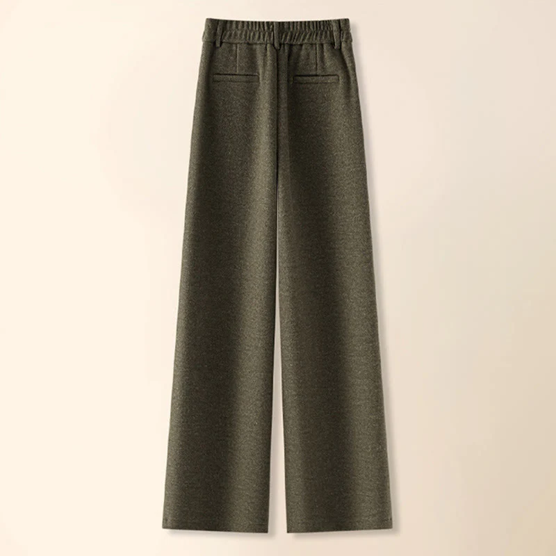 Pantaloni larghi da donna in lana spessa e cotone con bottoni semplici Buddha Stones e tasche - Image 2