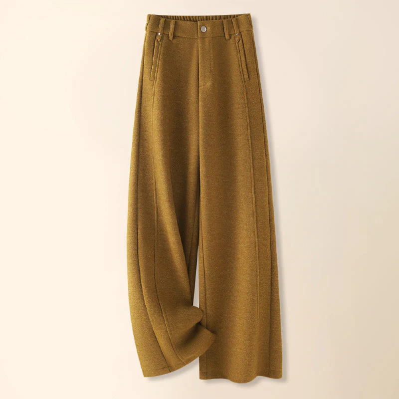 Pantaloni larghi da donna in lana spessa e cotone con bottoni semplici Buddha Stones e tasche - Image 6