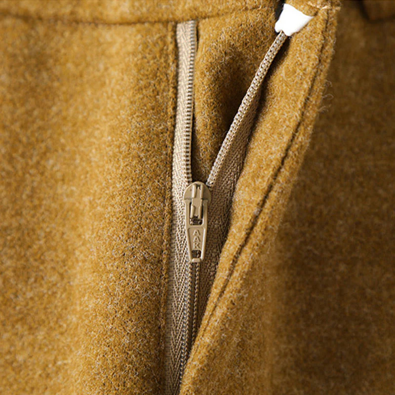 Pantaloni larghi da donna in lana spessa e cotone con bottoni semplici Buddha Stones e tasche - Image 8