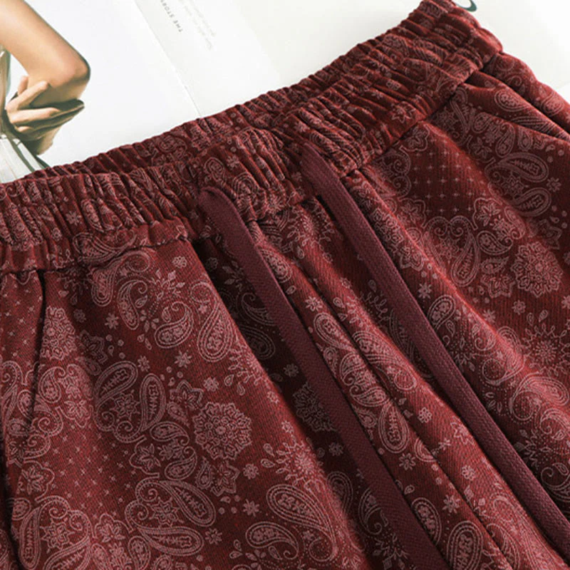 Pantaloni larghi da donna in poliestere con motivo floreale casual Buddha Stones e tasche - Image 9