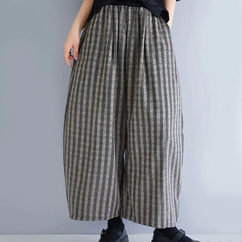 Pantaloni larghi da donna in poliestere con tasche, a righe, in velluto a coste, casual, da 7-8 Buddha Stones - Image 11