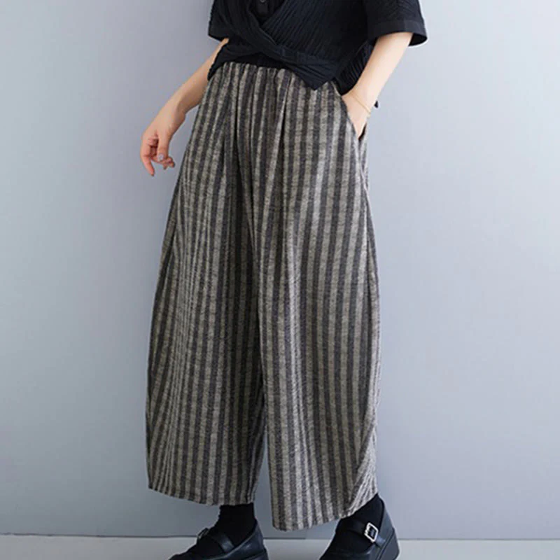 Pantaloni larghi da donna in poliestere con tasche, a righe, in velluto a coste, casual, da 7-8 Buddha Stones - Image 12