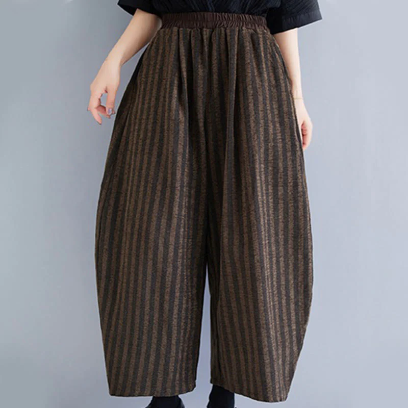 Pantaloni larghi da donna in poliestere con tasche, a righe, in velluto a coste, casual, da 7-8 Buddha Stones - Image 14