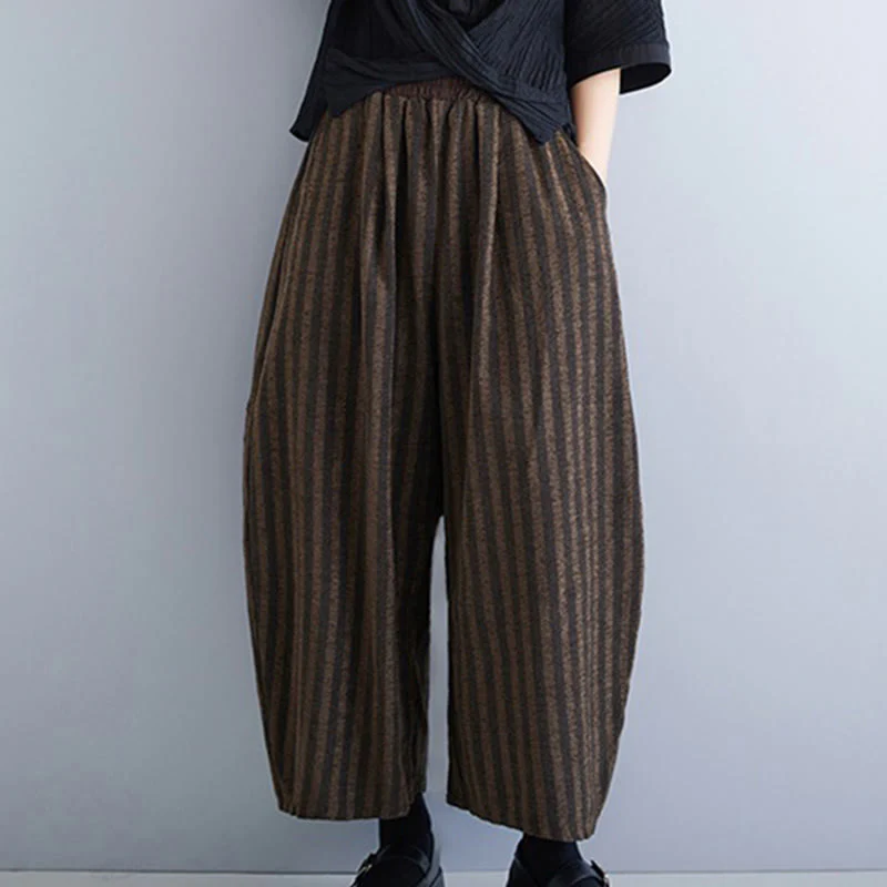 Pantaloni larghi da donna in poliestere con tasche, a righe, in velluto a coste, casual, da 7-8 Buddha Stones - Image 16