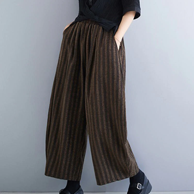 Pantaloni larghi da donna in poliestere con tasche, a righe, in velluto a coste, casual, da 7-8 Buddha Stones - Image 17
