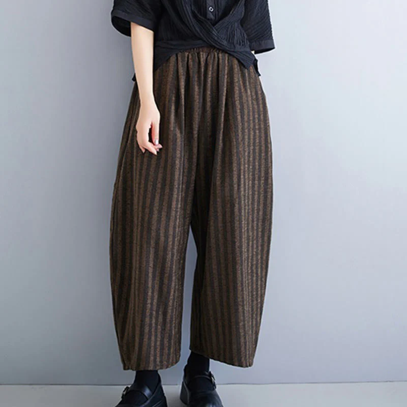 Pantaloni larghi da donna in poliestere con tasche, a righe, in velluto a coste, casual, da 7-8 Buddha Stones - Image 18
