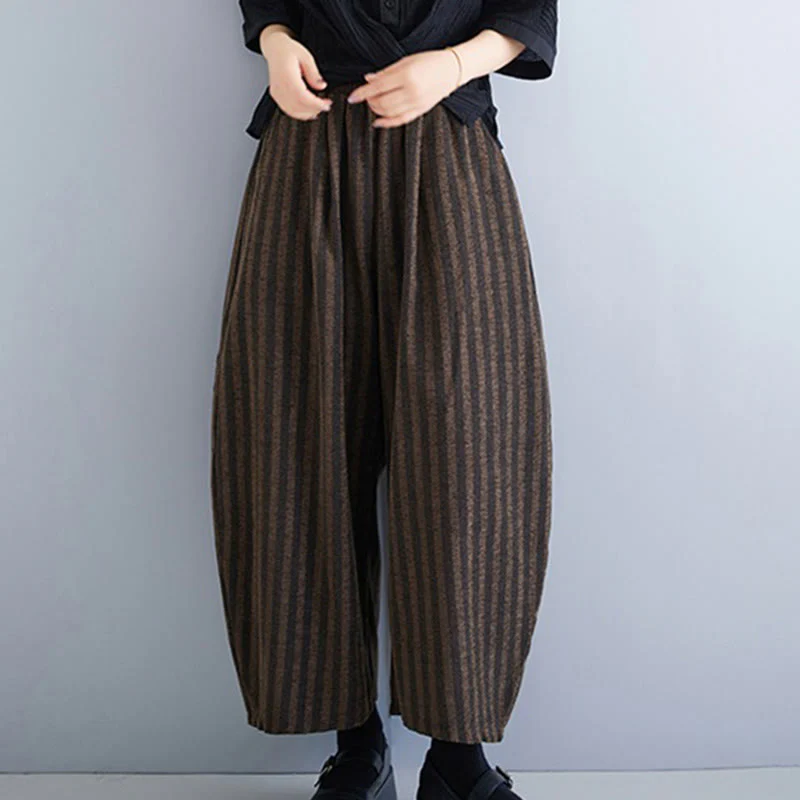 Pantaloni larghi da donna in poliestere con tasche, a righe, in velluto a coste, casual, da 7-8 Buddha Stones - Image 19