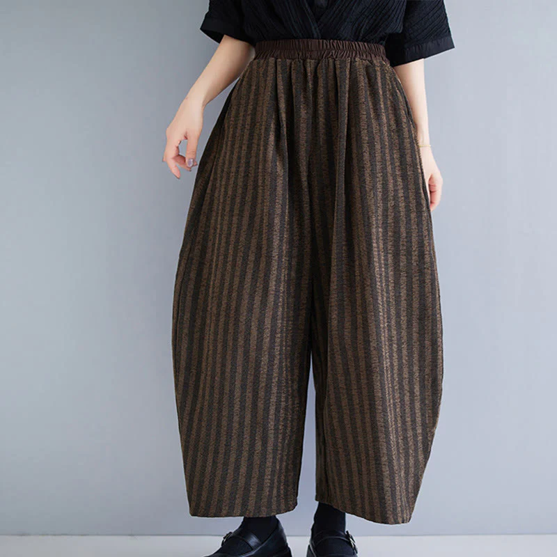 Pantaloni larghi da donna in poliestere con tasche, a righe, in velluto a coste, casual, da 7-8 Buddha Stones - Image 20