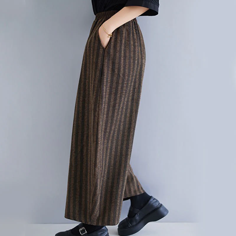 Pantaloni larghi da donna in poliestere con tasche, a righe, in velluto a coste, casual, da 7-8 Buddha Stones - Image 21