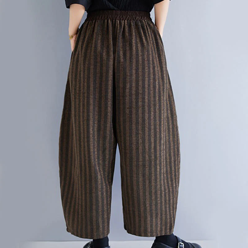 Pantaloni larghi da donna in poliestere con tasche, a righe, in velluto a coste, casual, da 7-8 Buddha Stones - Image 22