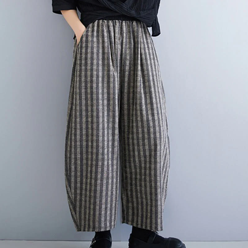 Pantaloni larghi da donna in poliestere con tasche, a righe, in velluto a coste, casual, da 7-8 Buddha Stones - Image 4