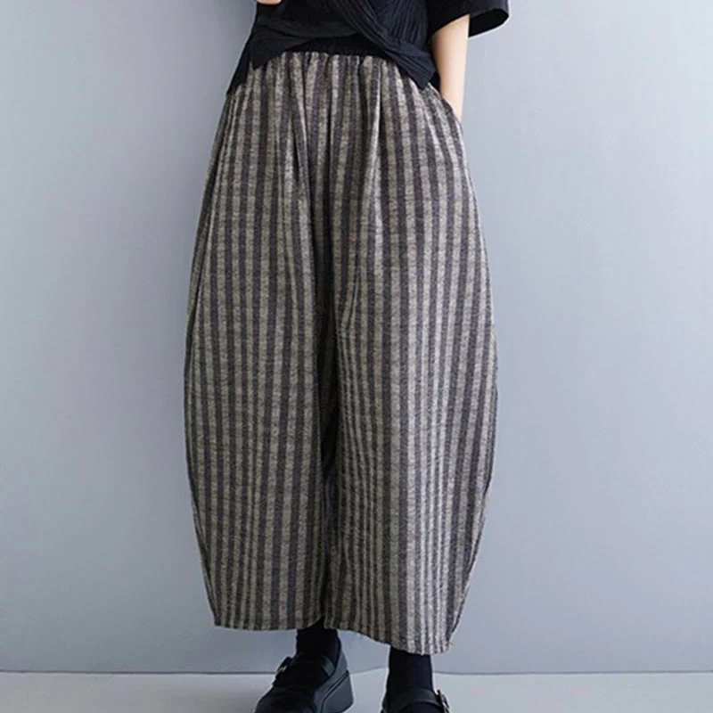 Pantaloni larghi da donna in poliestere con tasche, a righe, in velluto a coste, casual, da 7-8 Buddha Stones - Image 5