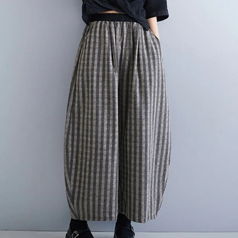 Pantaloni larghi da donna in poliestere con tasche, a righe, in velluto a coste, casual, da 7-8 Buddha Stones - Image 7