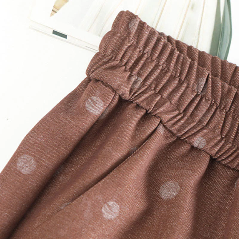 Pantaloni larghi da donna in poliestere con tasche e motivo a pois bianchi casual Buddha Stones - Image 10