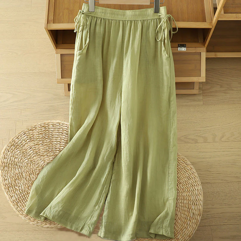 Pantaloni larghi da donna in poliestere con tasche, foderati in tinta unita e elasticizzati, modello Buddha Stones - Image 10