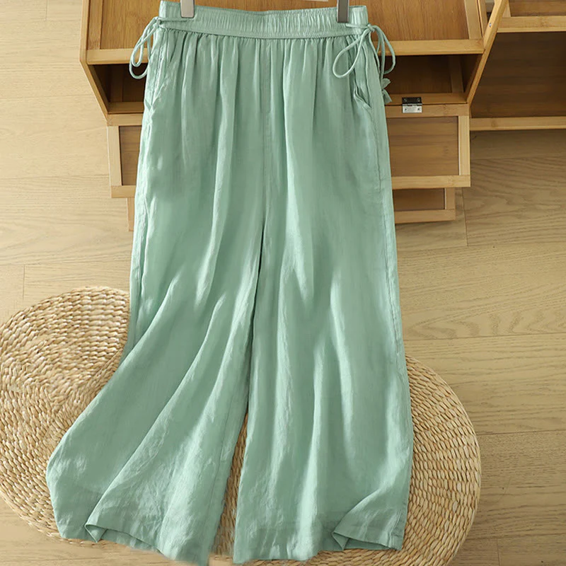 Pantaloni larghi da donna in poliestere con tasche, foderati in tinta unita e elasticizzati, modello Buddha Stones - Image 15