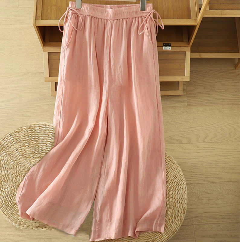 Pantaloni larghi da donna in poliestere con tasche, foderati in tinta unita e elasticizzati, modello Buddha Stones - Image 20