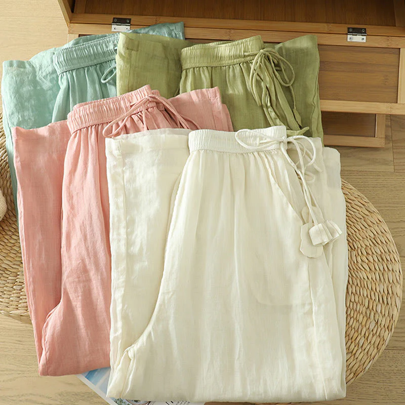 Pantaloni larghi da donna in poliestere con tasche, foderati in tinta unita e elasticizzati, modello Buddha Stones - Image 24
