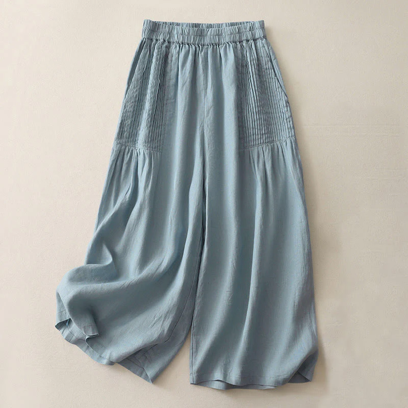 Pantaloni larghi da donna in poliestere elasticizzato con pieghe semplici e tasche, modello Buddha Stones - Image 17