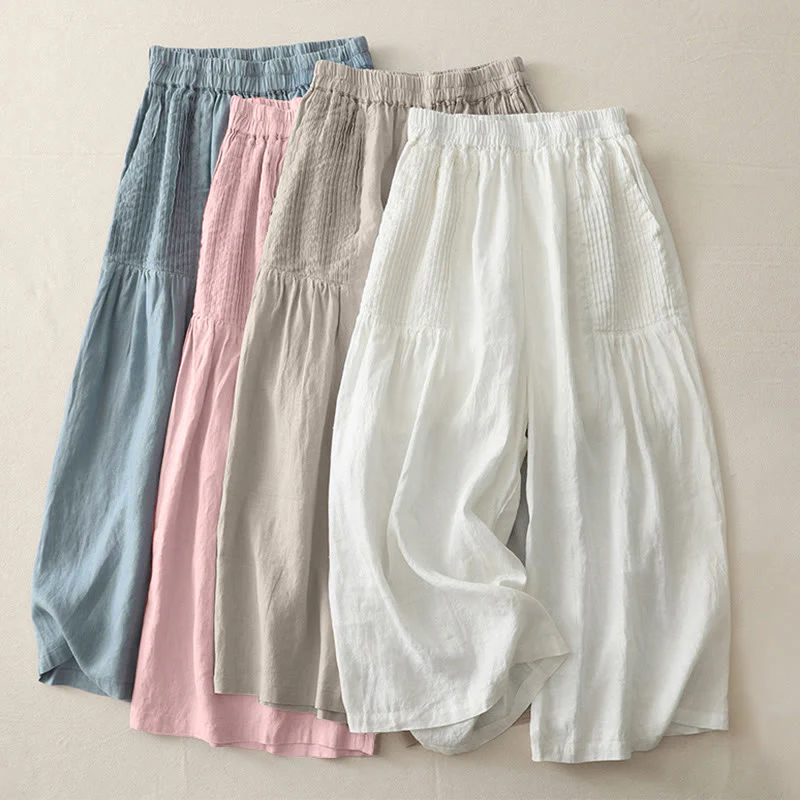 Pantaloni larghi da donna in poliestere elasticizzato con pieghe semplici e tasche, modello Buddha Stones - Image 21