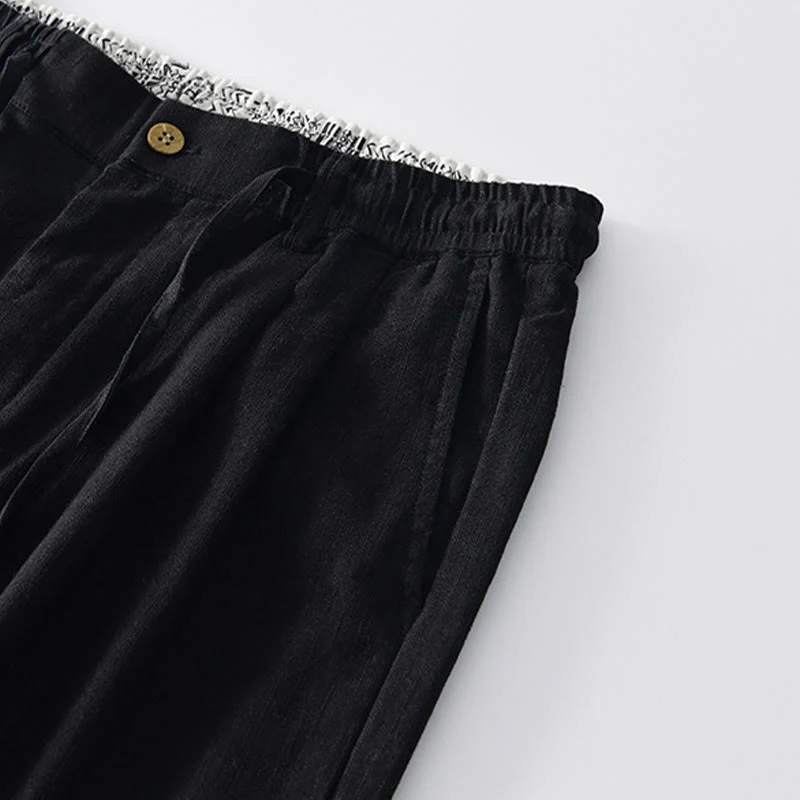 Pantaloni larghi da uomo in lino con coulisse e cerniera, modello Buddha Stones Fall Solid, con tasche - Image 12