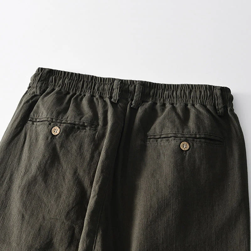 Pantaloni larghi da uomo in lino con coulisse e cerniera, modello Buddha Stones Fall Solid, con tasche - Image 17