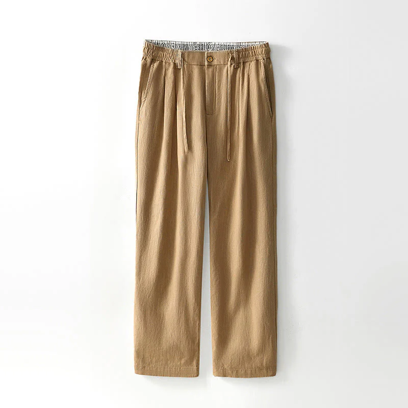 Pantaloni larghi da uomo in lino con coulisse e cerniera, modello Buddha Stones Fall Solid, con tasche - Image 21