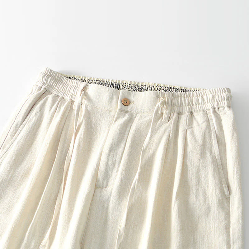 Pantaloni larghi da uomo in lino con coulisse e cerniera, modello Buddha Stones Fall Solid, con tasche - Image 27