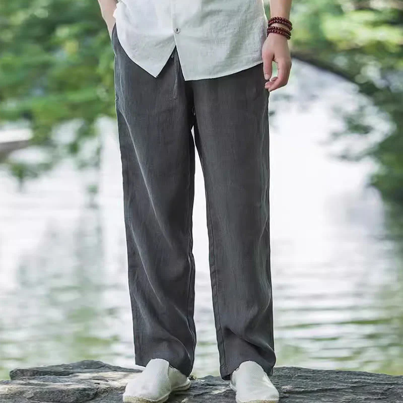 Pantaloni larghi da uomo in cotone tinta unita Buddha Stones con tasche - Image 10
