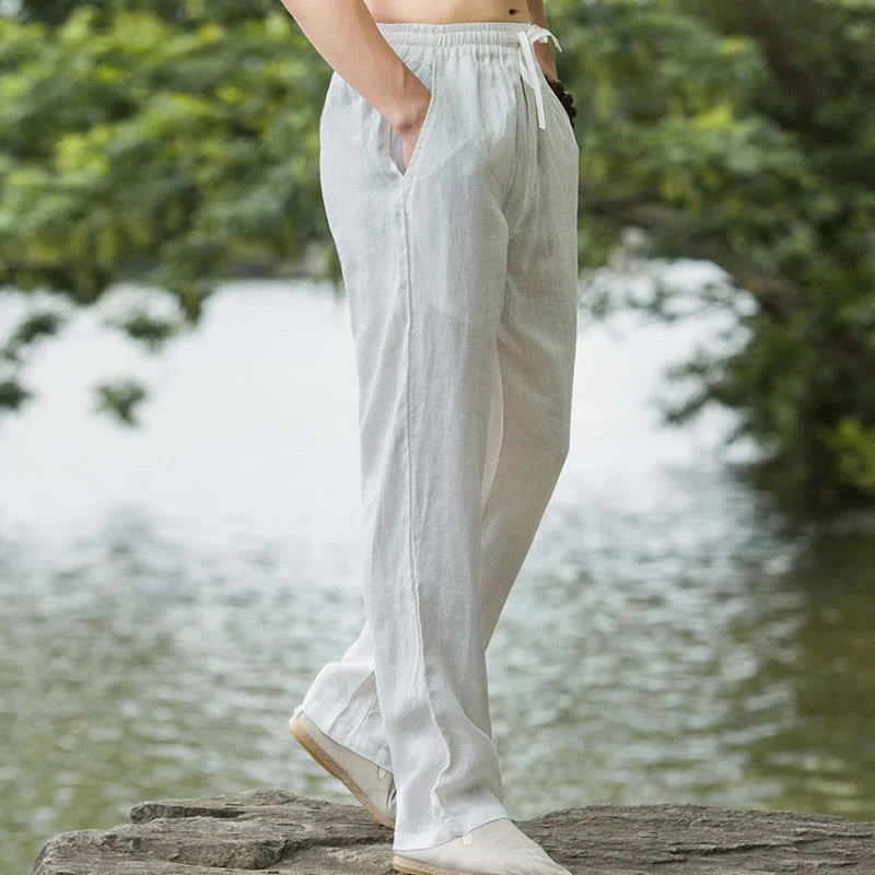 Pantaloni larghi da uomo in cotone tinta unita Buddha Stones con tasche - Image 16